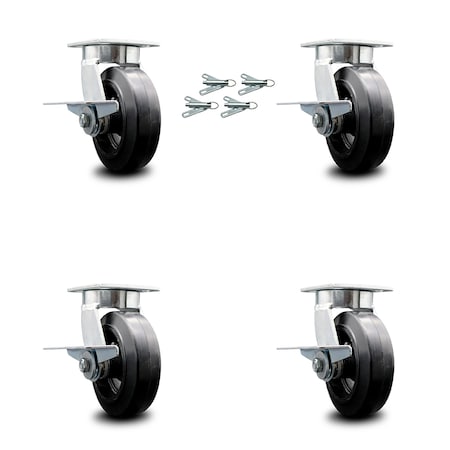 Service Caster 6 Inch Kingpinless Rubber on Steel Wheel Caster Set Brake and Swivel Lock SCC SCC-KP30S620-RSR-SLB-BSL-4